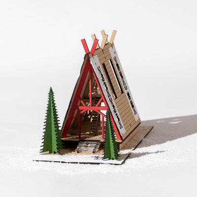 stix+brix evergreen holiday cabin architecture kit for kids