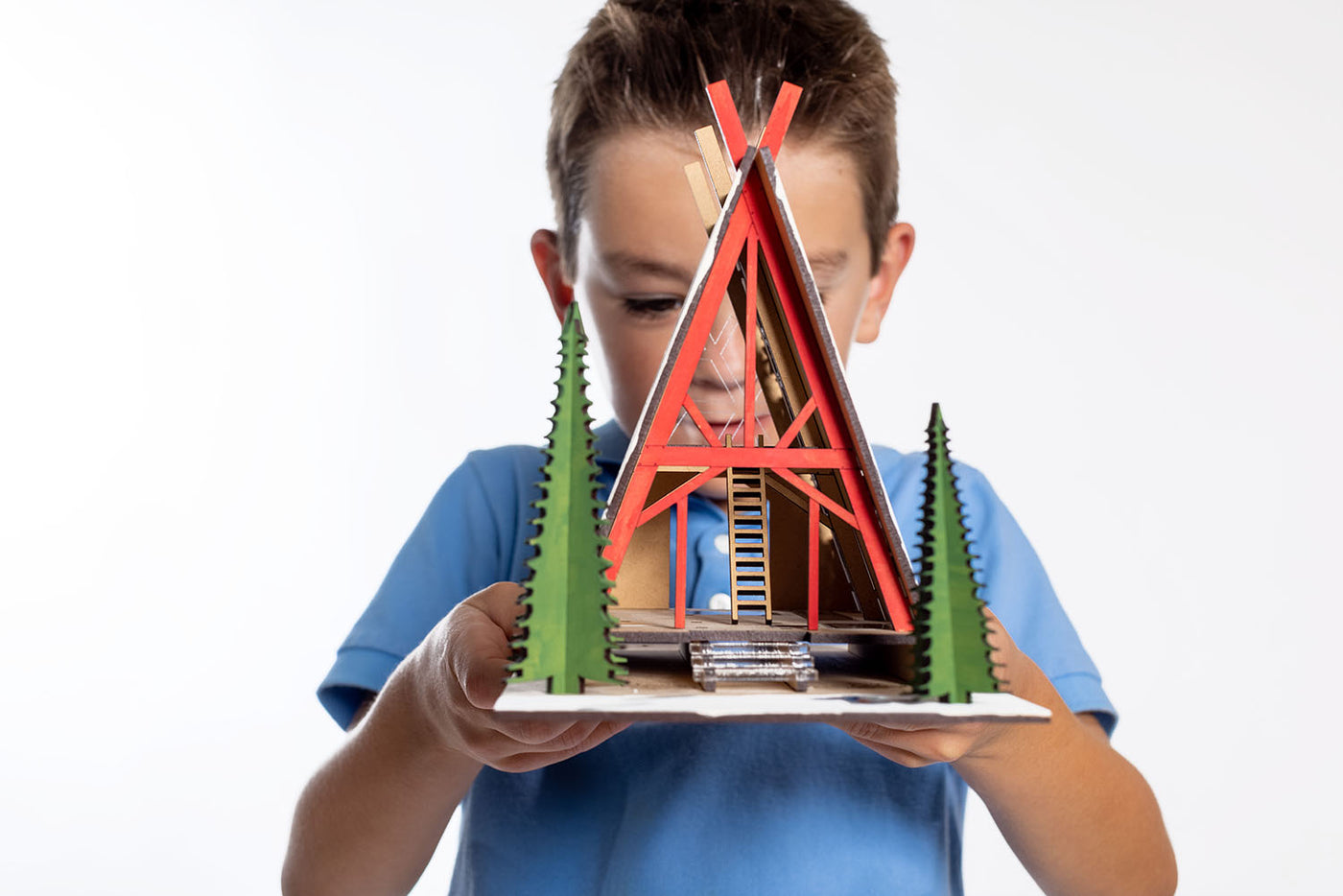 stix+brix evergreen holiday cabin architecture kit for kids