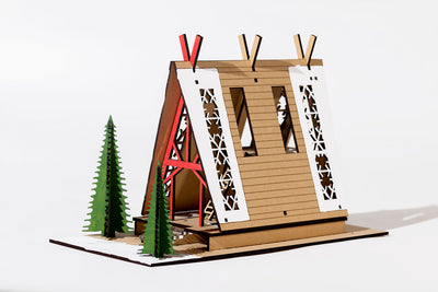 stix+brix evergreen holiday cabin architecture kit for kids